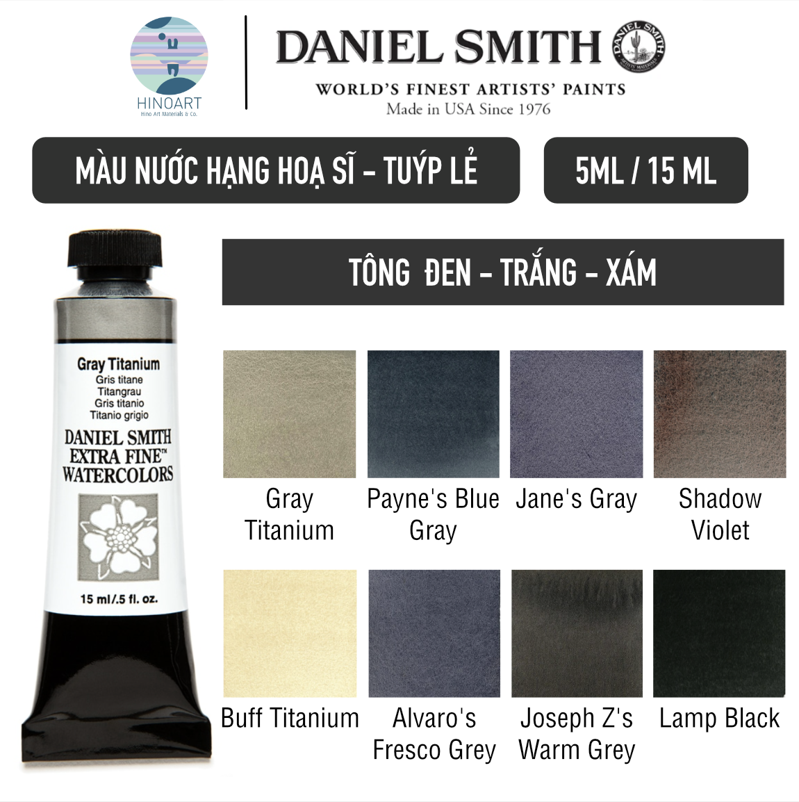 Daniel Smith tuýp - tông đen/trắng/xám